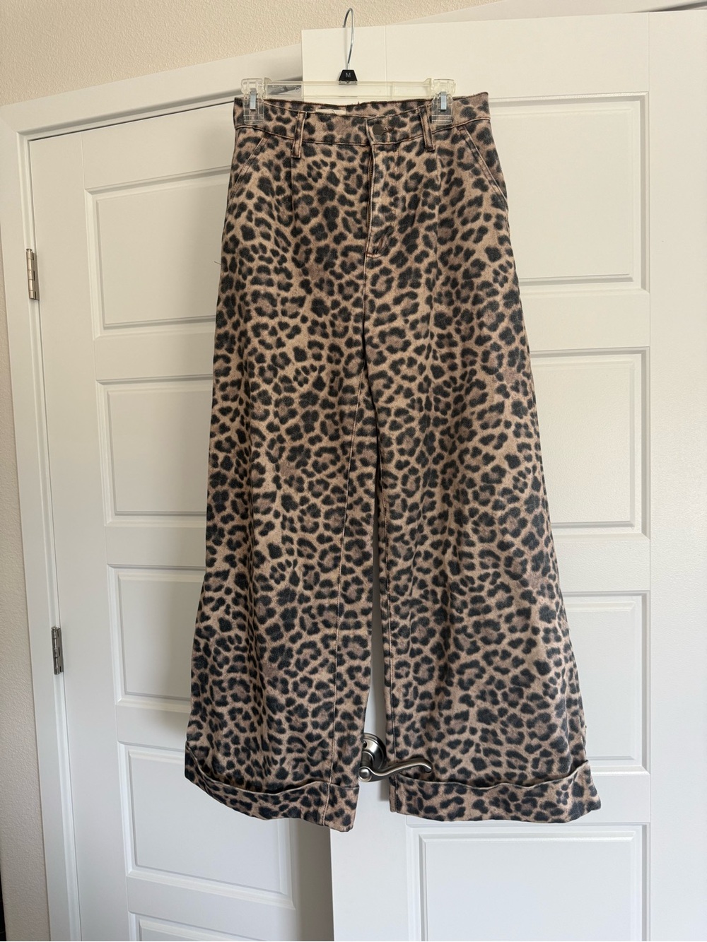 Pilcro Wide Leg Pants in Leopard Print Brown and Black